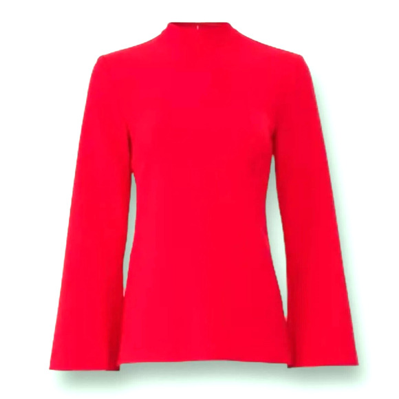 TRINA TURK LONG SLEEVE RED KEYHOLE TUNIC TOP SZ 10 $248 - Picture 1 of 4